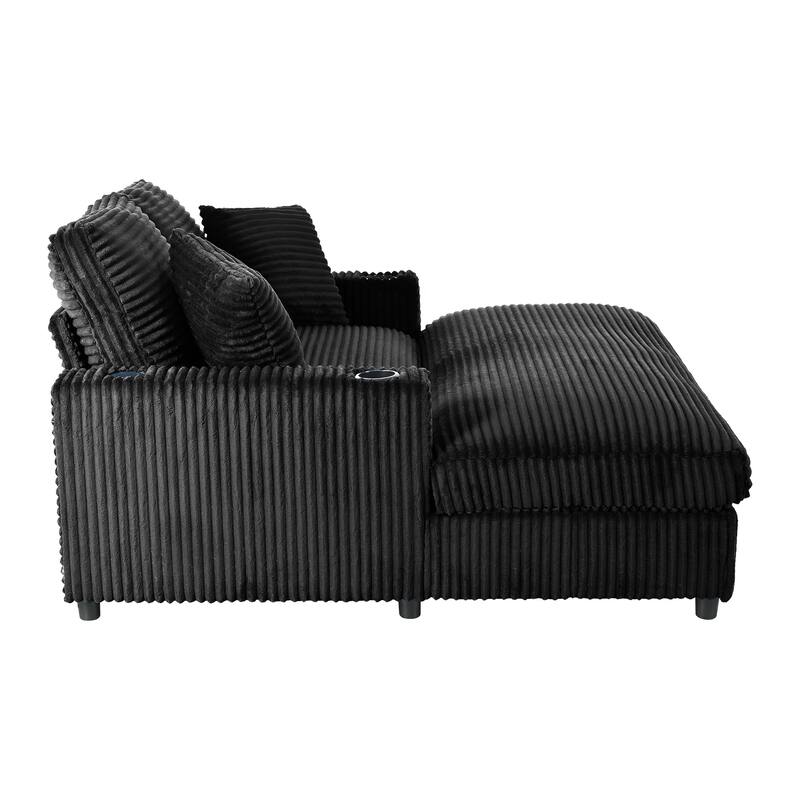 GDFStudio - Polyester 50.9" Loveseat Chaise with Cup Holders