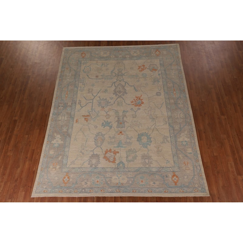 Vegetable Dye Oushak Area Rug Hand-Knotted Floral Wool Carpet - 8'1" x 10'0"