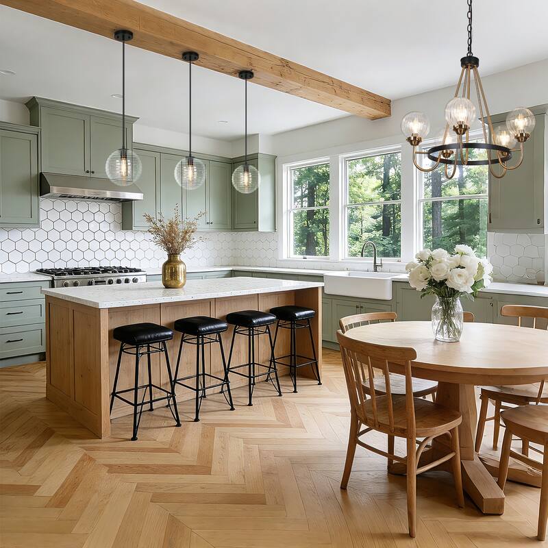 Modern 1-Light Matte Black Seeded Glass Pendant Light Globe Shade Kitchen Island Light for Dining Room - 8.8" L × 9.6" H