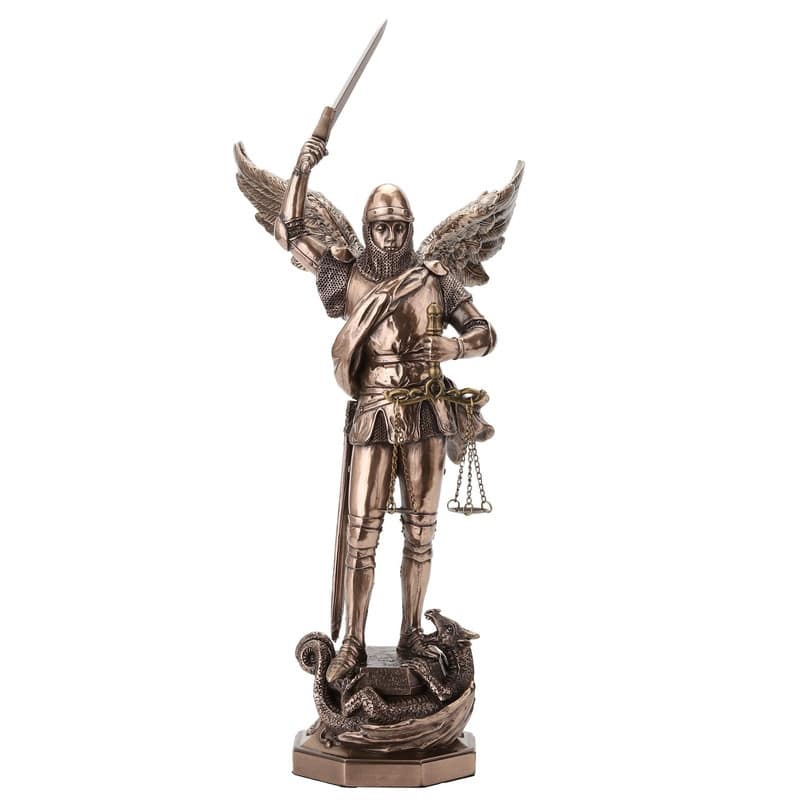 11.42 inches Height Cold Cast Bronze Archangel Saint Michael and the Dragon Bronze Finish Figurine