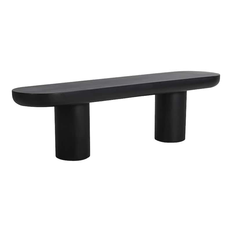 NADAAL STUDIOS Fenton Bench, Fiber-Reinforced Concrete Seat, Iron Frame, Black, Seats 3