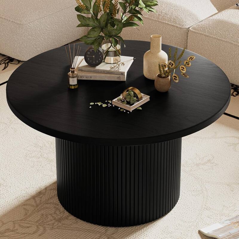 35 Inch Round Coffee Table Metal Frame Wood Top Center Table for Apartment - N/A