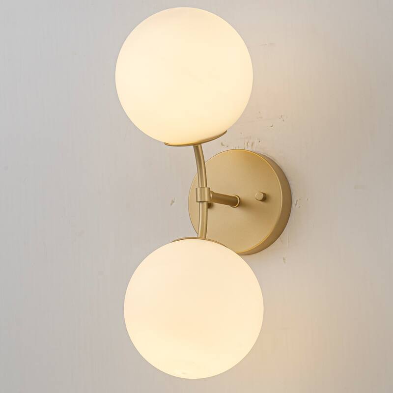 2-Light Modern Metal & Glass Wall Sconce with Two-Globe Shades for Bedroom & Living Room - 1 Light