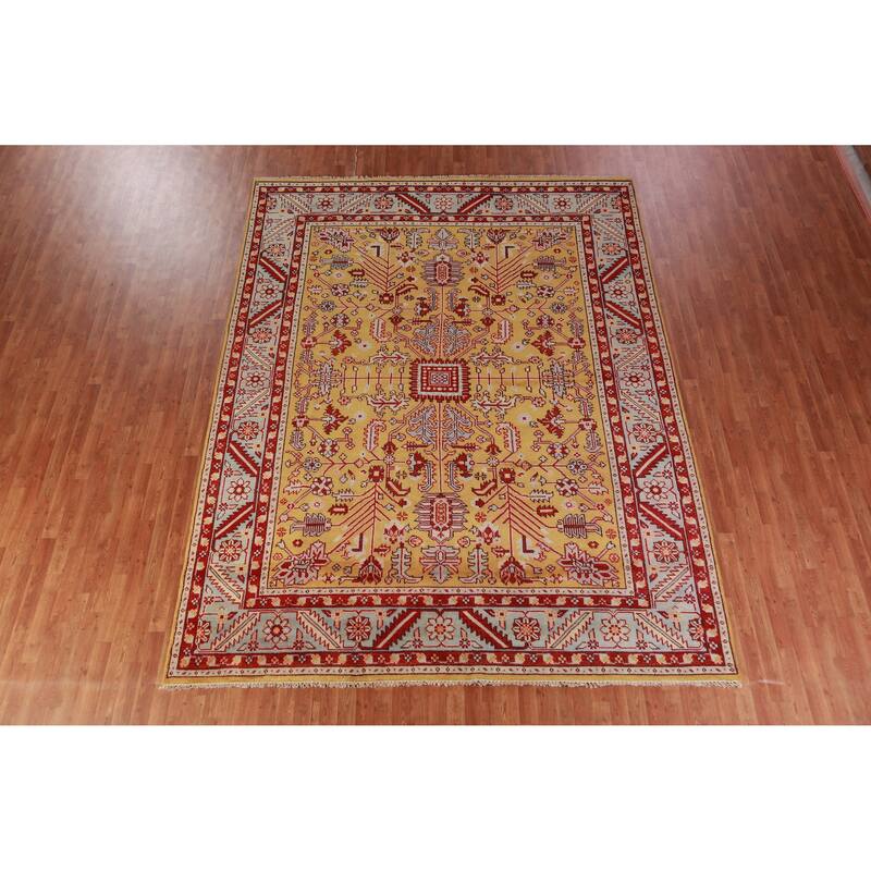 Hand Knotted Oriental 100% Wool Carpet Traditional Geometric Yellow & Gold Heriz (serapi) Area Rug - 11' 9'' X 9' 0''