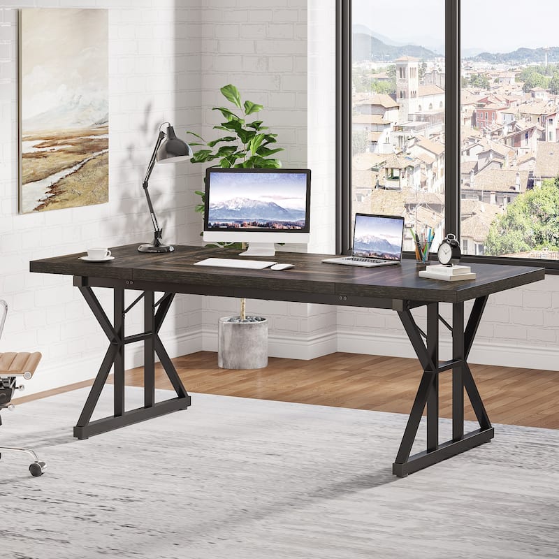 70.8-Inch Executive Desk, Large Computer Office Desk Workstation - 70.86” L x 31.49” W - Black Oak