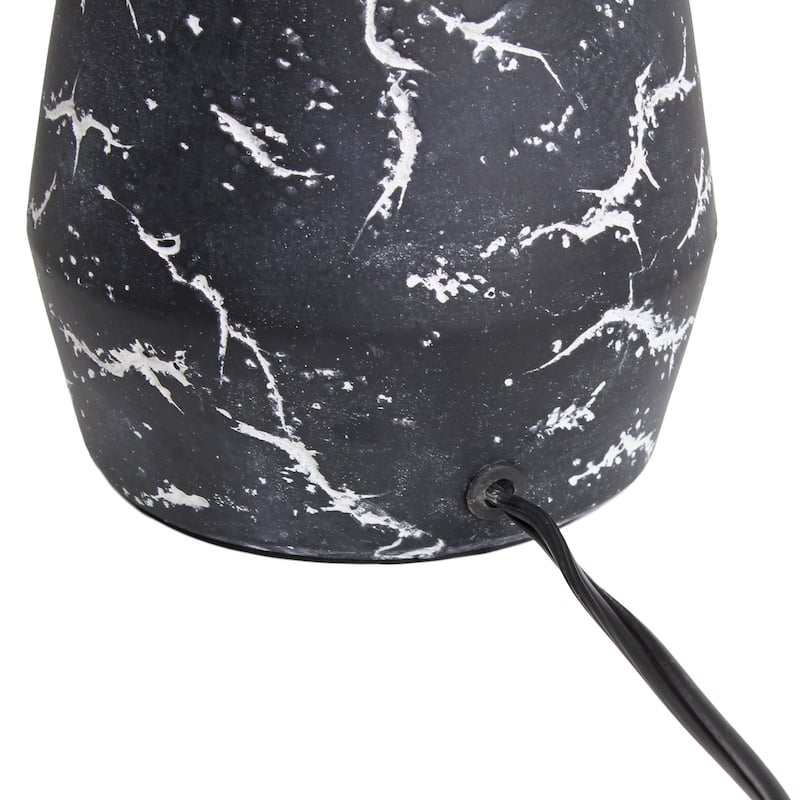 Modern Ceramic Table Lamp with Fabric Drum Shade Compact Marble Inspired Design - 7.09” x 7.09” x 13.30”