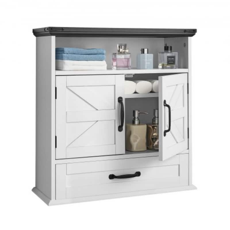 White Multi-Layer Bathroom Wall Cabinet with Adjustable Storage Shelves and 1 Drawer - 24” x 9” x 25”