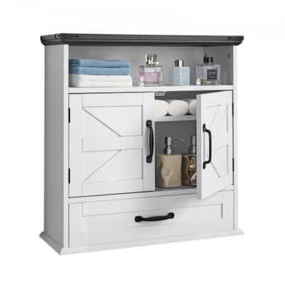 White Multi-Layer Bathroom Wall Cabinet with Adjustable Storage Shelves and 1 Drawer - 24” x 9” x 25”