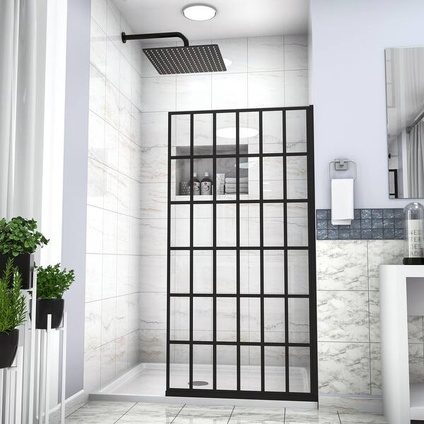 Lordear Shower Door 34 W X 72 H Single Panel Frameless Fixed Shower Door Open Entry Design In Matte Black Overstock 32500025