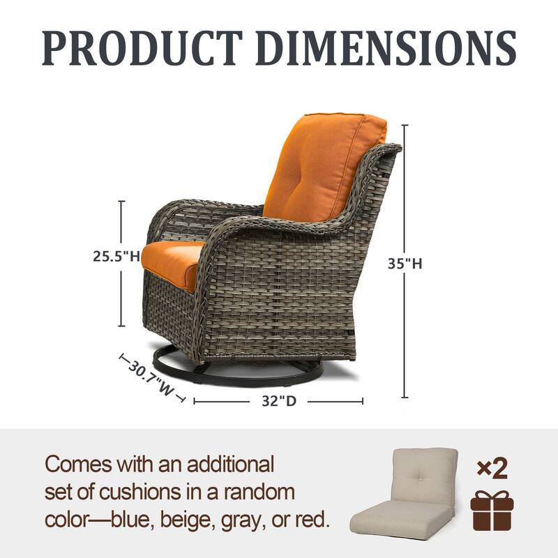 ArcoBay Wicker PE Rattan Outdoor Patio Swivel Glider Chairs with 4'' Olefin Cushions (2-Pack)