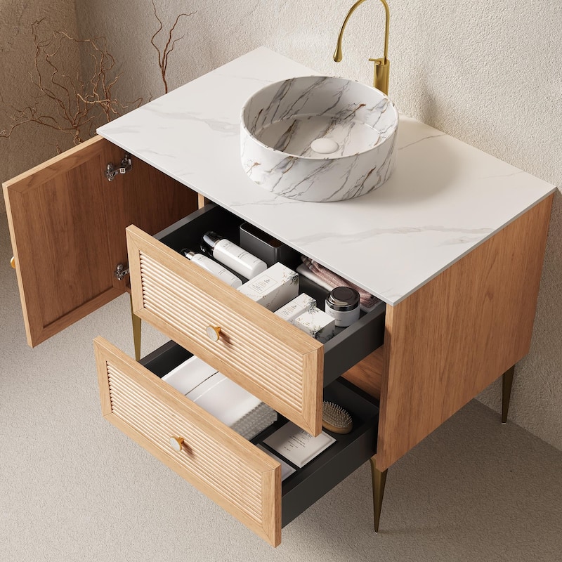 Natural Style Bathroom Vanity with Sink and 1 Door 2 Drawers