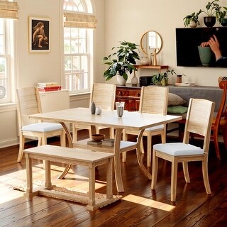 6-Piece Wood Dining Table Set with Storage Shelf and Curved Legs - Bed ...