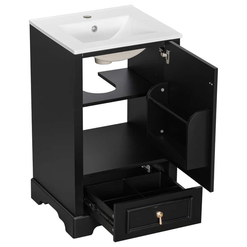 20" Bathroom Vanity with Ceramic Sink, Soft Close Door, Adjustable U-Shaped Shelf