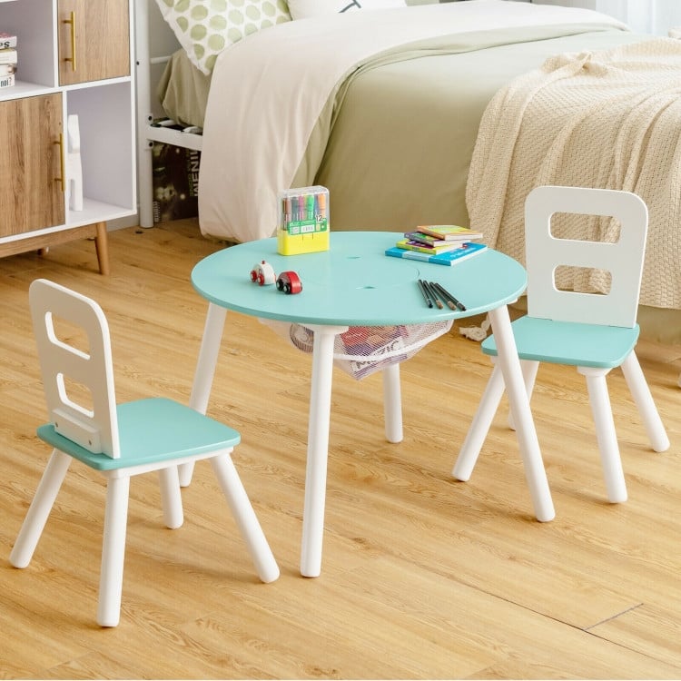 Wood Activity Kids Table and Chair Set with Center Mesh Storage for Snack Time and Homework - 23.5" x 23.5" x 17.5" (L x W x H)