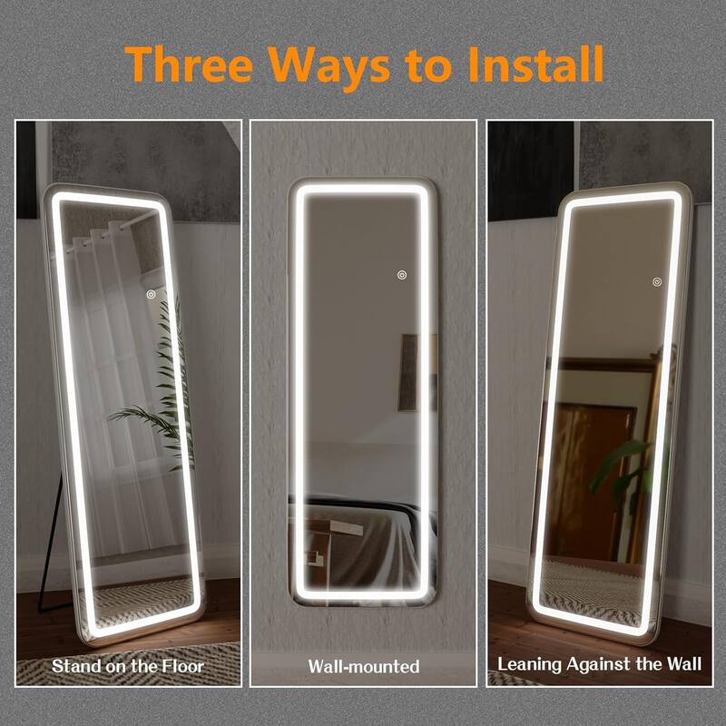 Floor Mirror with LED Light, 64" x 21" Full Length Mirror with Stand, Hanging Mirror Wall Mounted Mirror Full Body Mirror