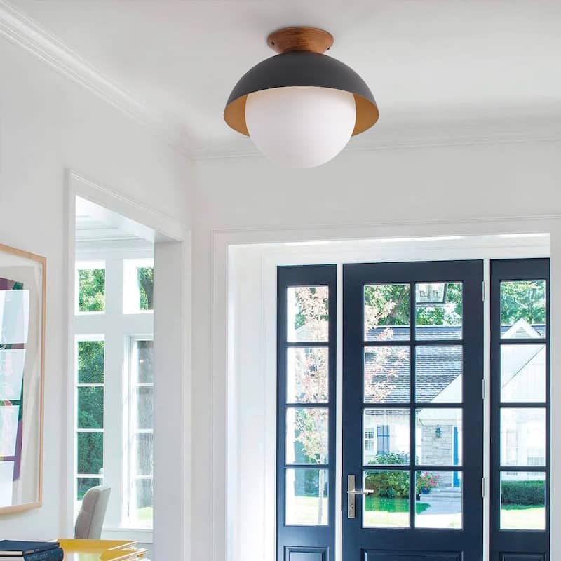 Vintage Black 1-Light Bowl Design Semi-Flush Mount Lamp