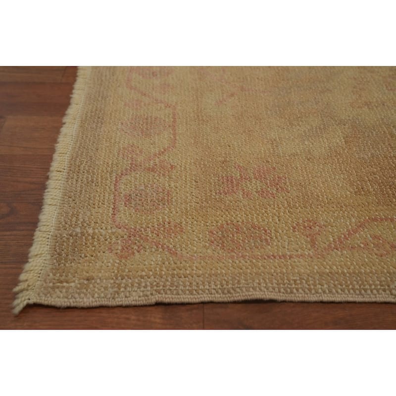 Hand Knotted Transitional Wool Carpet Brown Oushak Rug Geometric Area Rug - 12' 10'' X 9' 3''