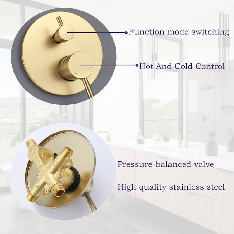 Wall Mounted 2-Handle Black/Gold Shower Head with High-pressure Handheld and Hose