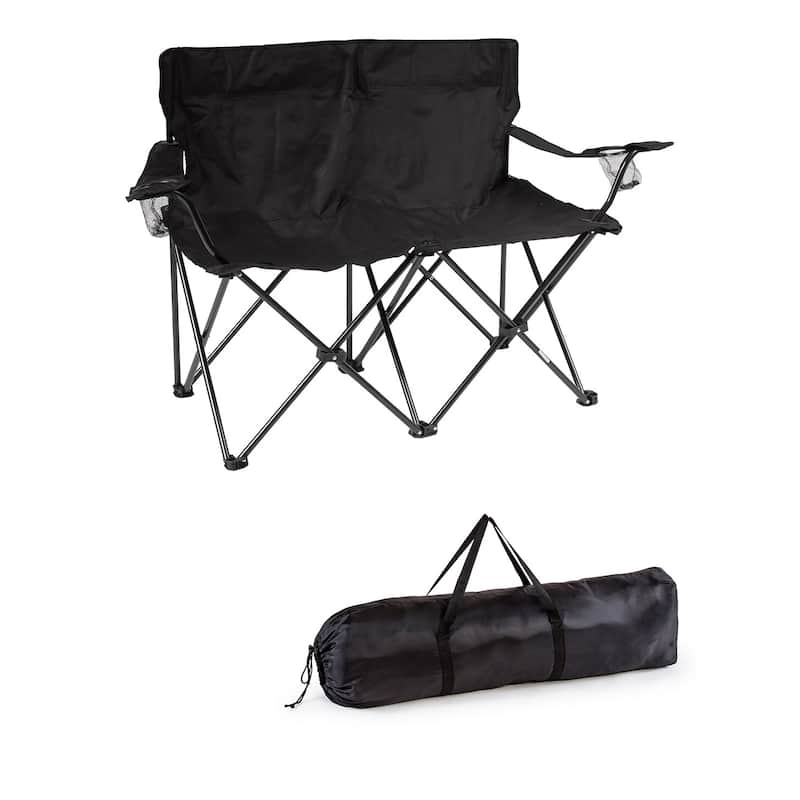 Trademark Innovations Loveseat-style Double Camp Chair with Steel Frame - Black