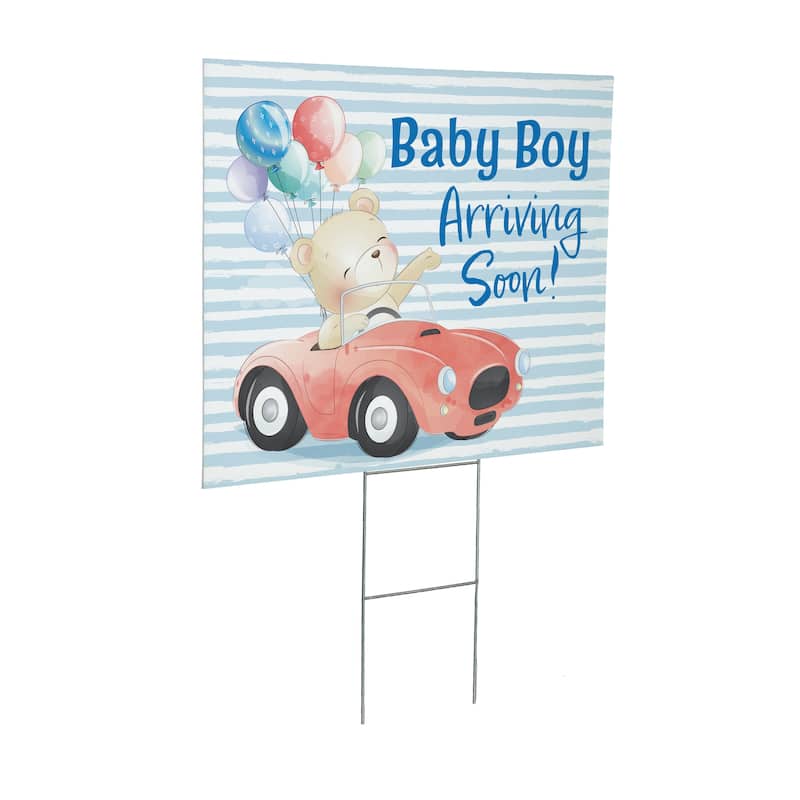 24" x 18" Yard Sign with H-Stake, Bear Baby Boy Arriving Soon
