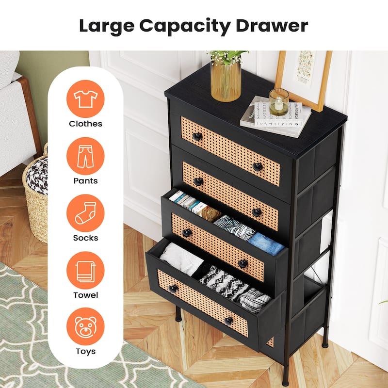 5-Drawer Closet Dresser Chest PE Rattan Storage Tower Organizer Cabinet