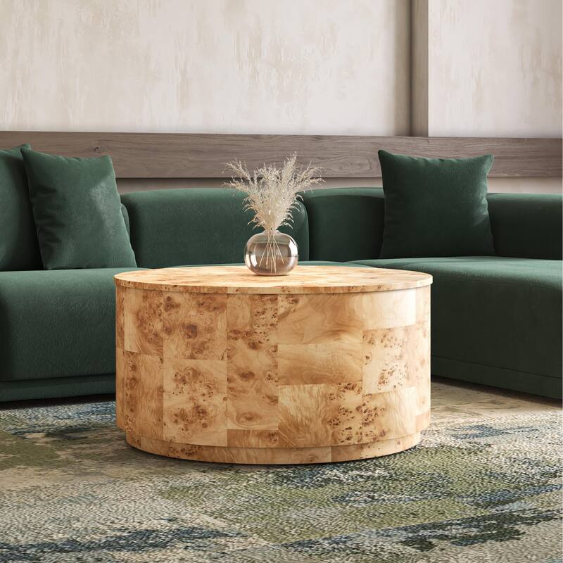 NPD Furniture Arsenio Burl Wood Round Coffee Table or Side/End Table - Coffee Table - Natural Burl