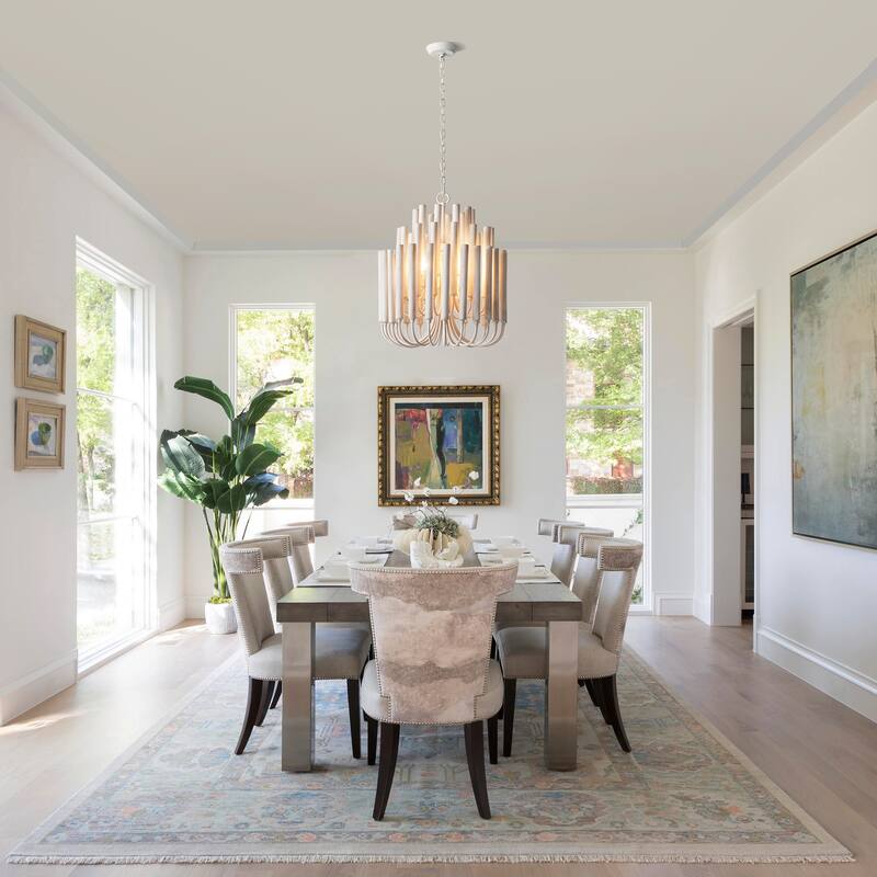 20" 5-Light Coastal 3-Tier Off-White Wood Chandelier - 19.7" D x 19.7" W x 23.7" H