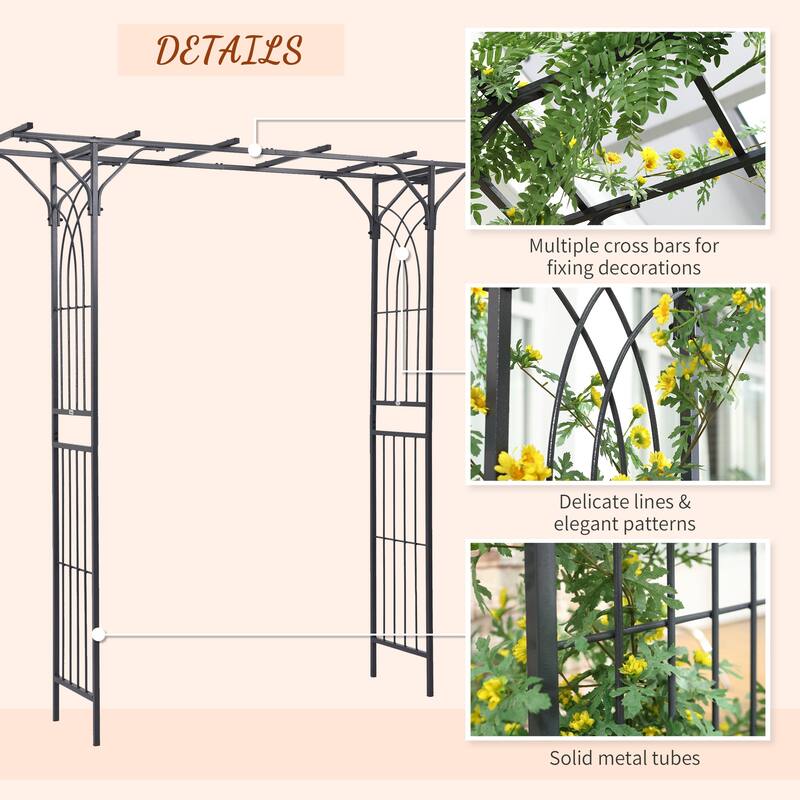 82''Decorative Metal Garden Trellis Arch with Durable Steel Tubing & Elegant Scrollwork, Perfect for Weddings