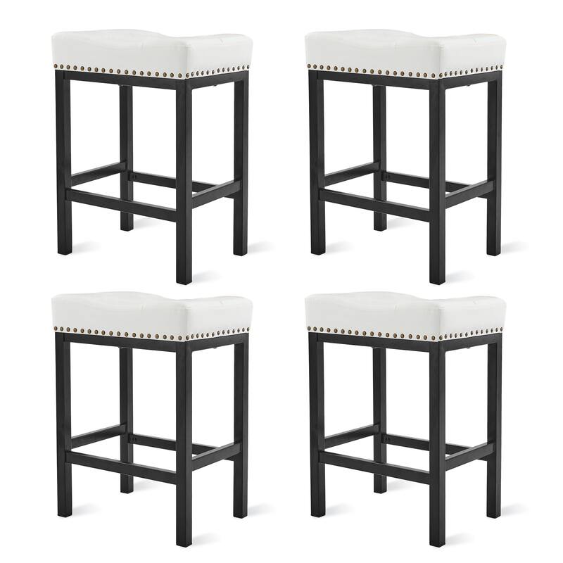 Backless Cushioned Faux Leather Bar Stools Counter Height Stools with Metal Frame - 24" H