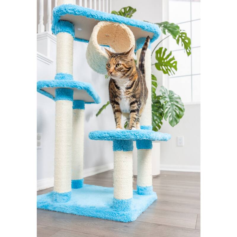 Real Wood Cat Climber, Cat Jungle Tree With Platforms, Skyblue