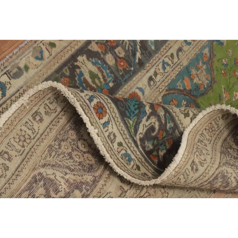 Hand Knotted Oriental 100% Wool Carpet Traditional Medallion Green Tabriz Area Rug - 9' 10'' X 6' 5''