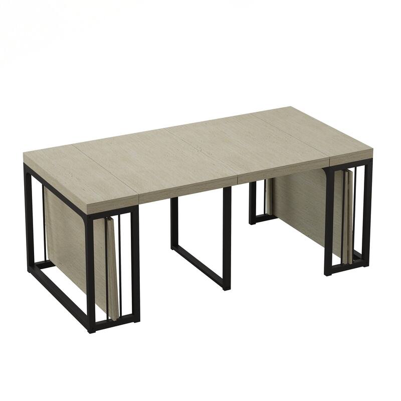 23.62" - 118" Stretching Length, Modern Extendable Dining Table,Seats 2-10 People,,Space-Saving Wood Dining Table for Kitchen
