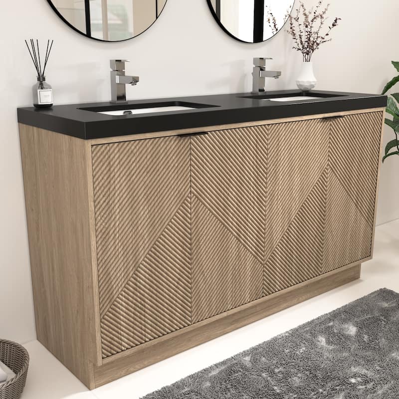 Milano 60" Freestanding Bathroom Vanity with Double Black Acrylic Sink
