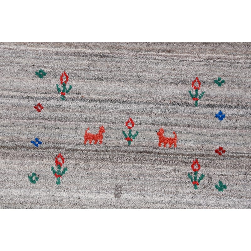 Hand Knotted Oriental 100% Wool Carpet Tribal Stripe Greys & Charcoal Gabbeh Area Rug - 12' 0'' X 9' 0''