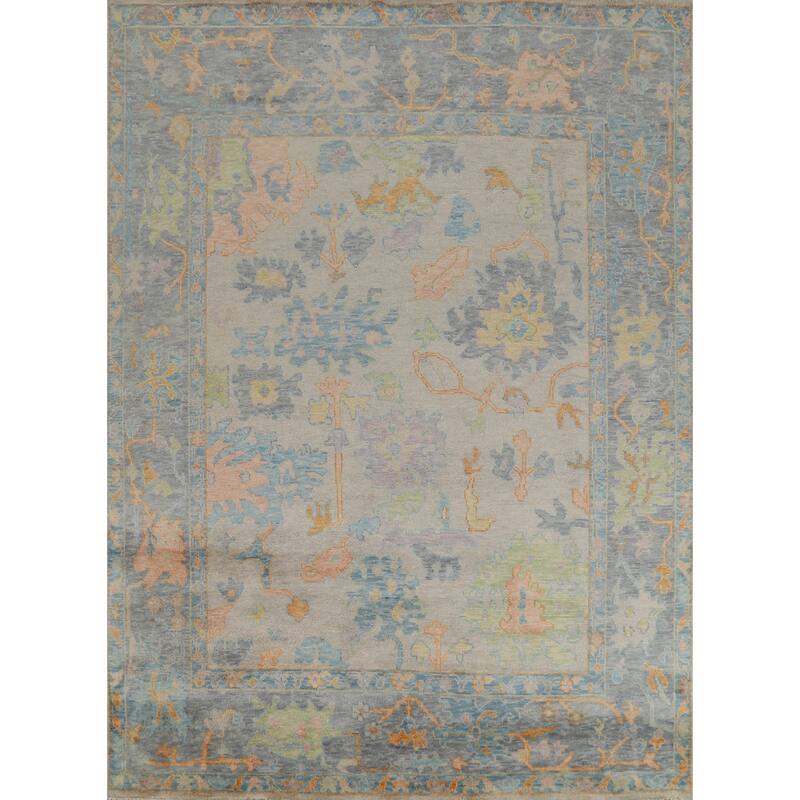 Oushak Indian Area Rug Handmade Transitional Grey Wool Carpet - 8'0"x 9'11"