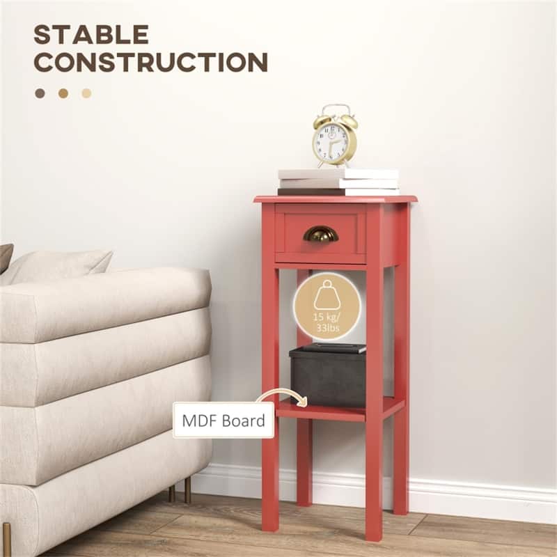 Lightweight and Stylish Bedroom Side Table with Storage Drawer and Bottom Shelf Ideal for Small Spaces