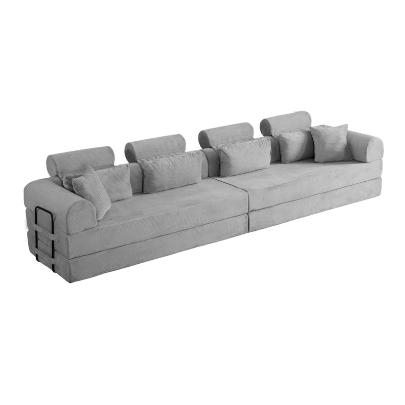 106.3" L-Shaped Corduroy Sectional Sofa with Pillows, No Assembly Required