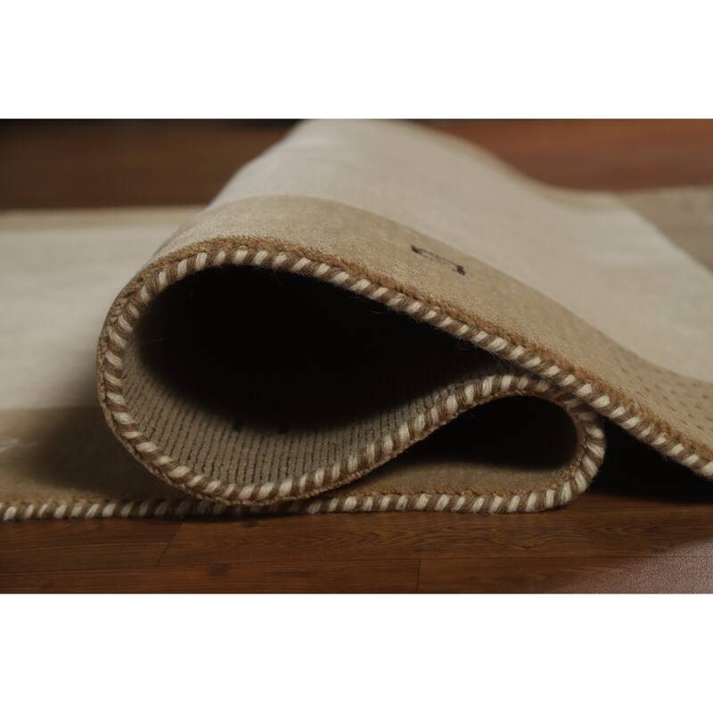 Beige Tribal Gabbeh Indian Rug Hand-Knotted Wool Carpet - 5'2" x 7'6"