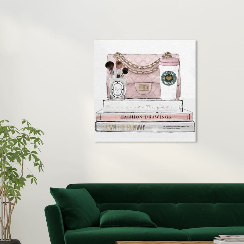Wynwood Studio Canvas Fashion and Glam Paris Handbag Coffee and Make Up Pink and Light Pink Glam Wall Art Canvas Print - 30 x 30