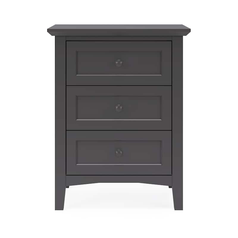 Fritz 30 Inch Bedside Nightstand, 3 Drawer, Round Handles, Black Solid Wood