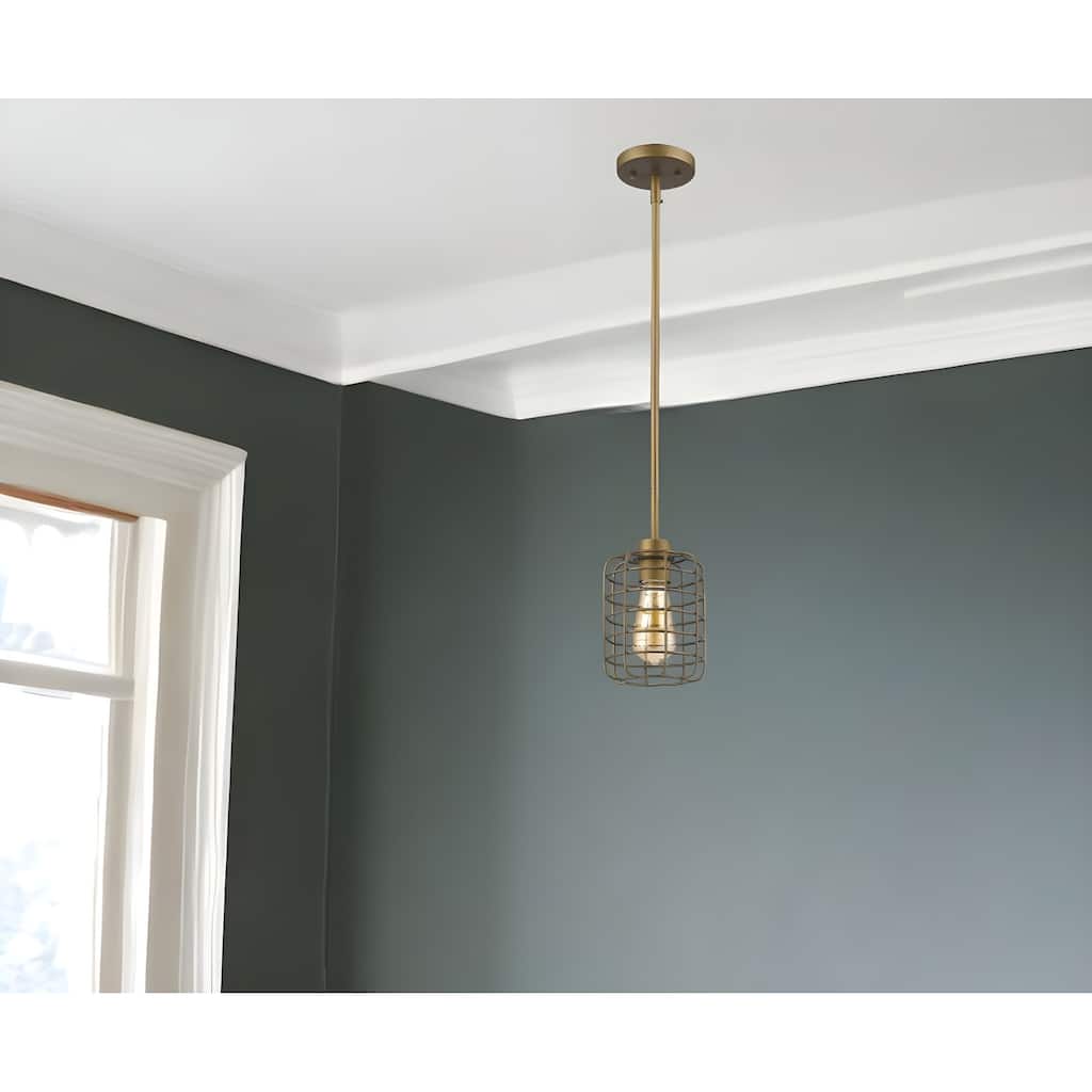 HomeRoots Brushed Gold Metal Cage Hanging Light - 6' X '8.25' X '6