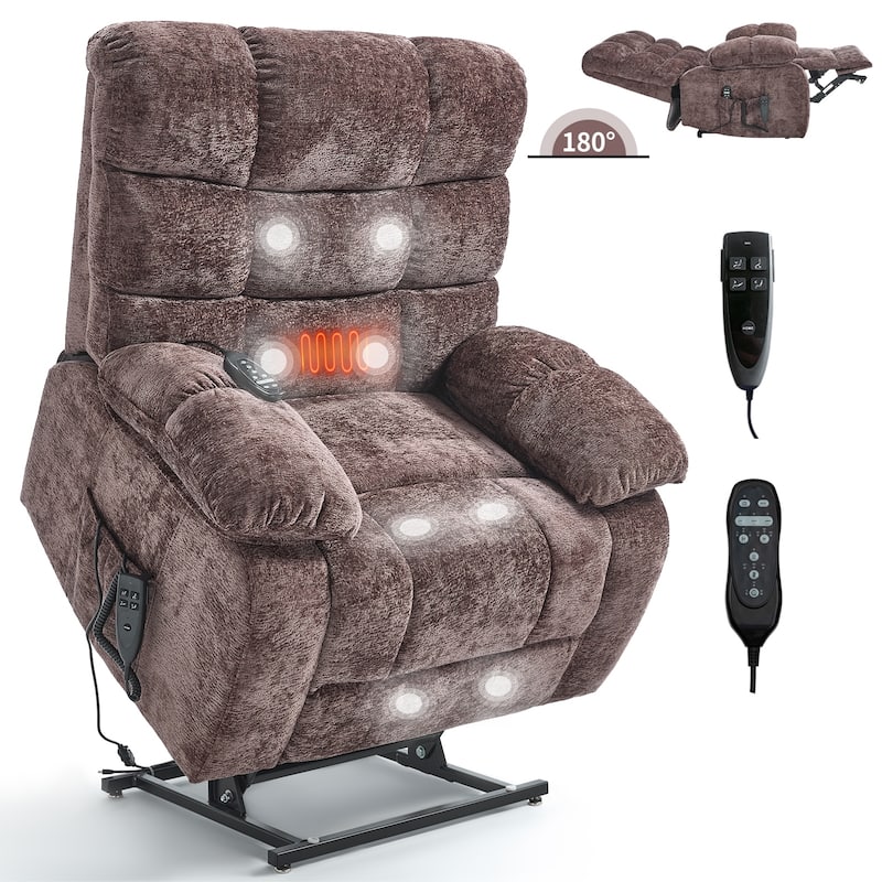Chenille Power Lift Recliner Chair for Big & Tall with Massage & 180° Recline