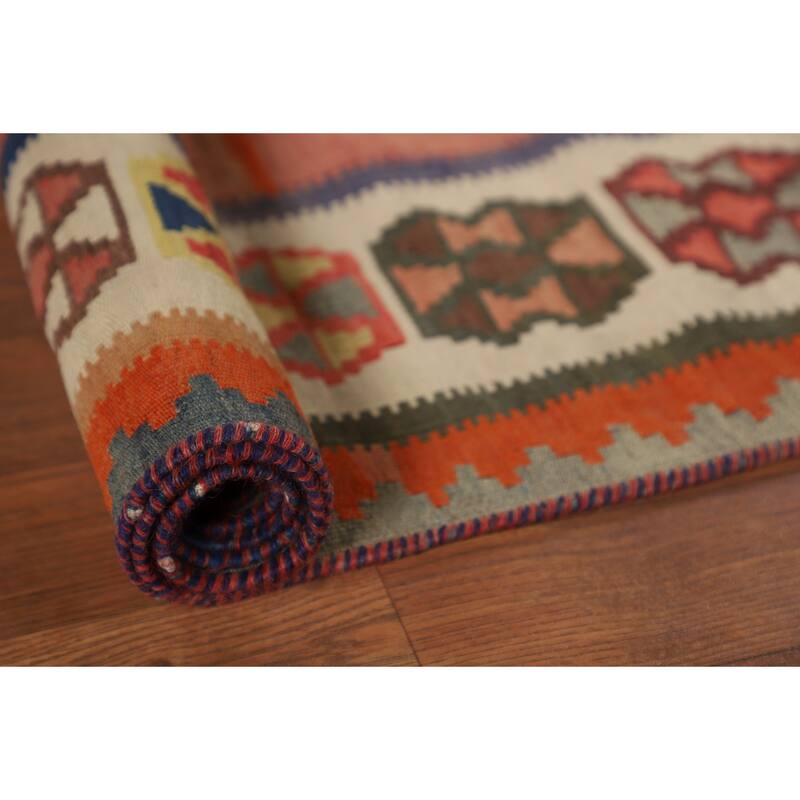 Kilim Qashqai Persian Vintage Rug Flatweave Reversible Wool Carpet - 5'3"x 7'9"