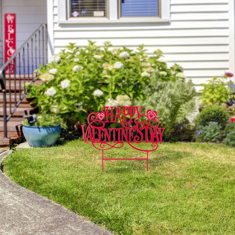 Glitzhome 23.25"H Metal Happy Valentine's Day Yard Stake