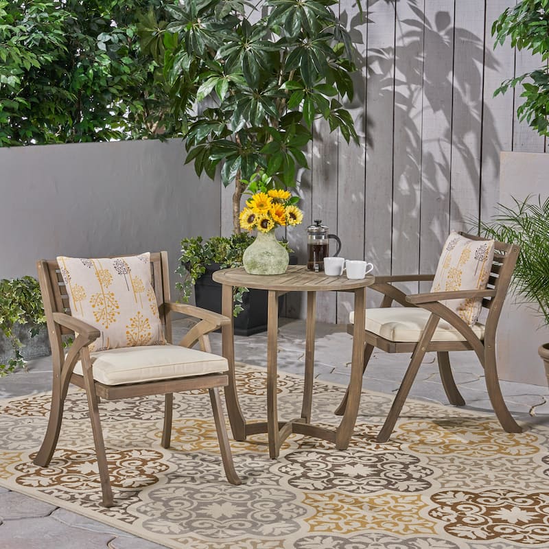 Coronado Outdoor 3-piece Wood Bistro Set by Christopher Knight Home - Gray Finish + Crème