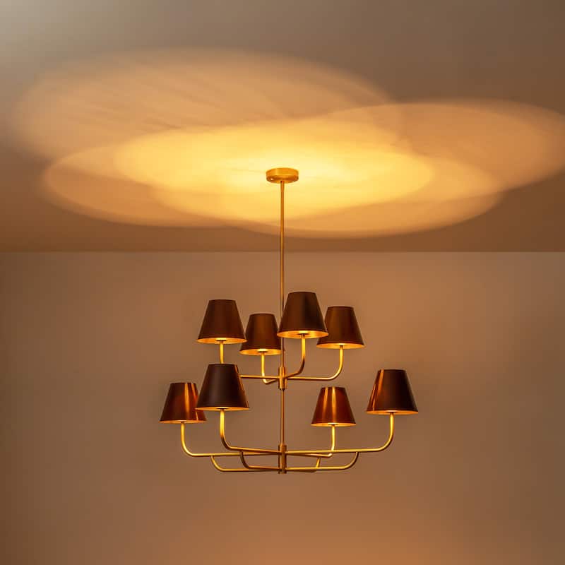 8-Light Mid-Century Modern Oversized 2-Tier Chandelier Cone Sputnik Pendant Chandelier