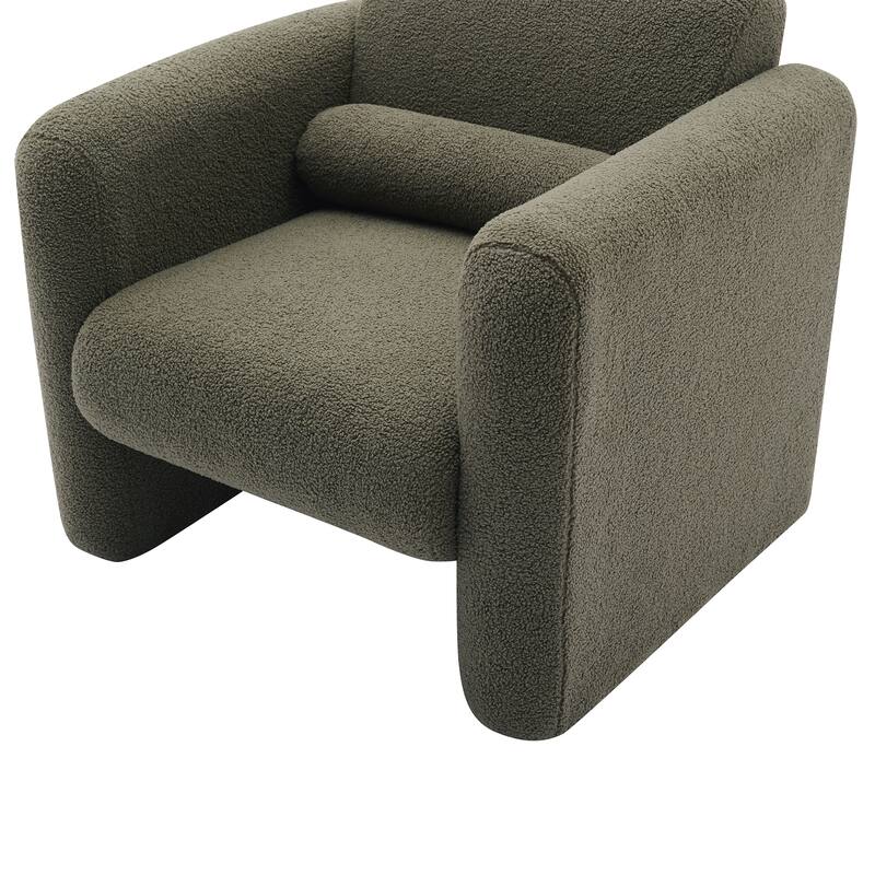 Modern 30.7" Lambskin Sherpa Fabric Upholstered Accent Chair with Back and Pillow for Living Room