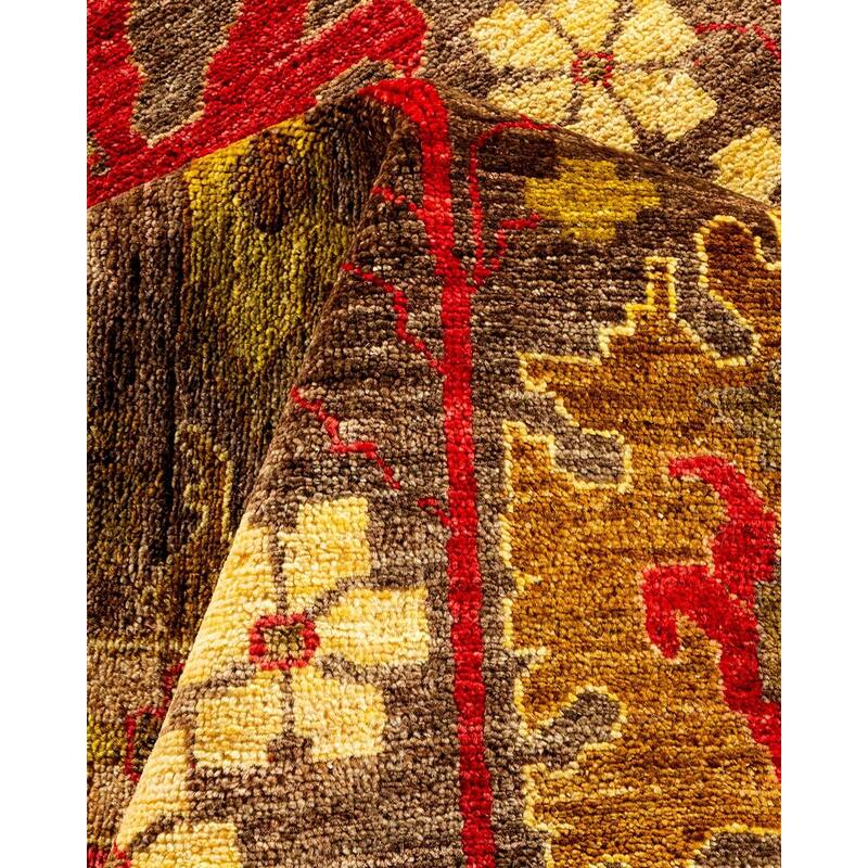 Overton Hand Knotted Wool Vintage Inspired Modern Contemporary Arts & Crafts Brown Area Rug - 10' 1" x 13' 8"