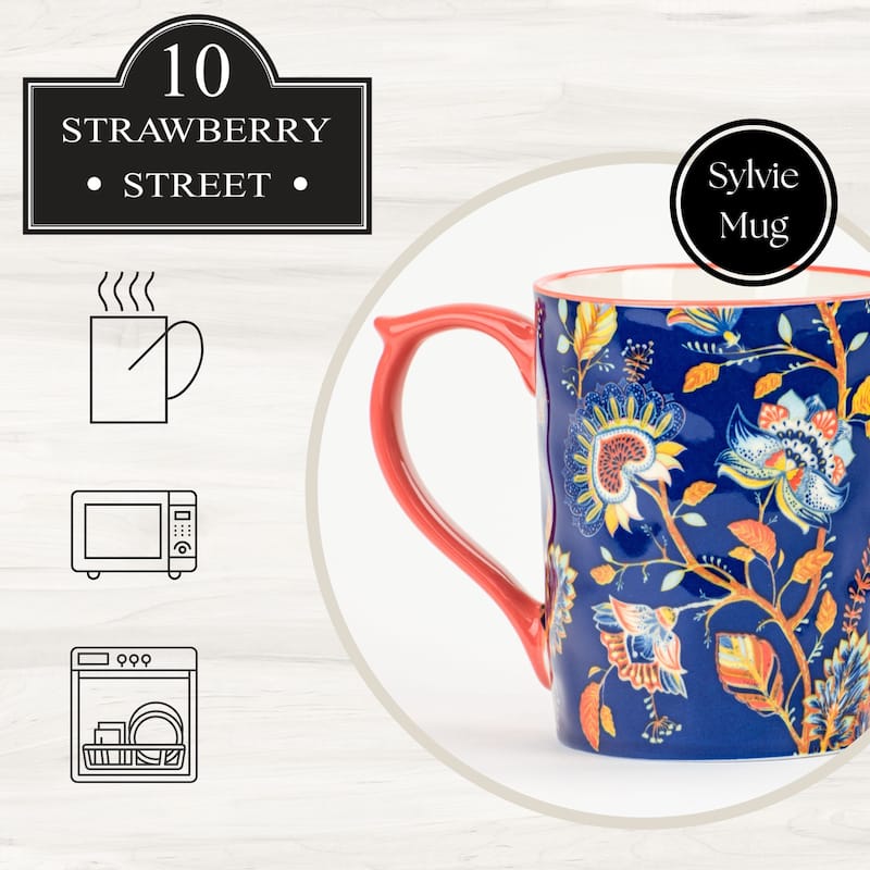 10 Strawberry Street Sylvie Flora Mugs, Set of 4