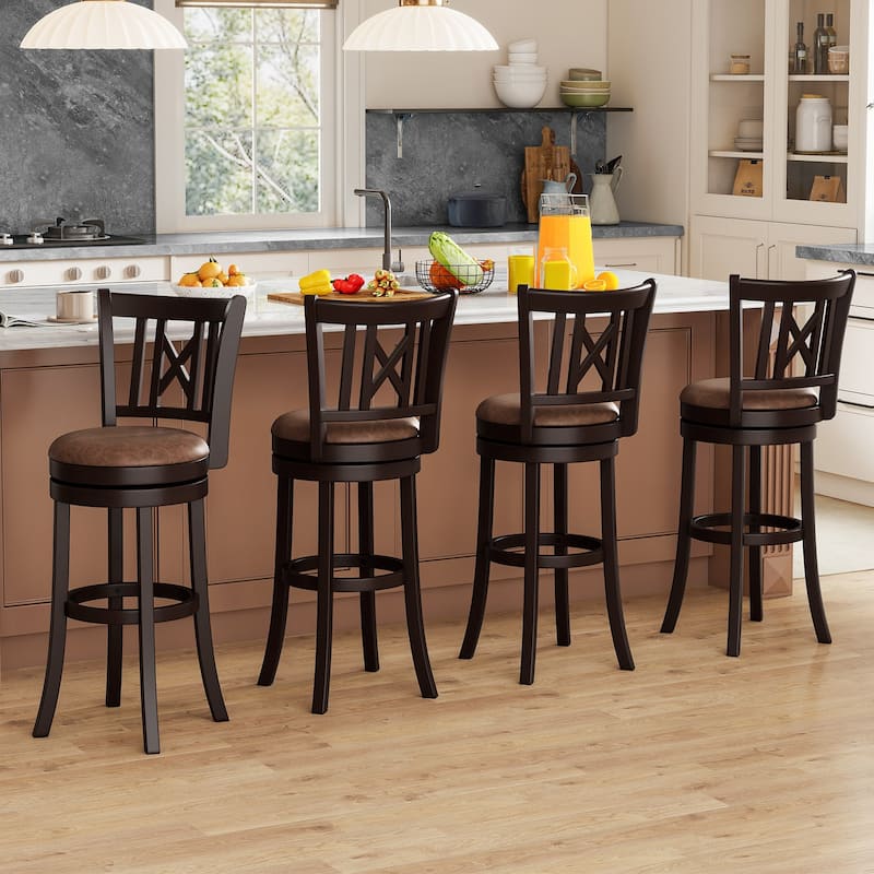 Gymax Set of 4 Bar Stools 30'' Swivel Bar Chairs w/ Footrest Hollowed